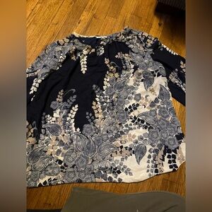 Charter Club Navy and Cream Floral Blouse